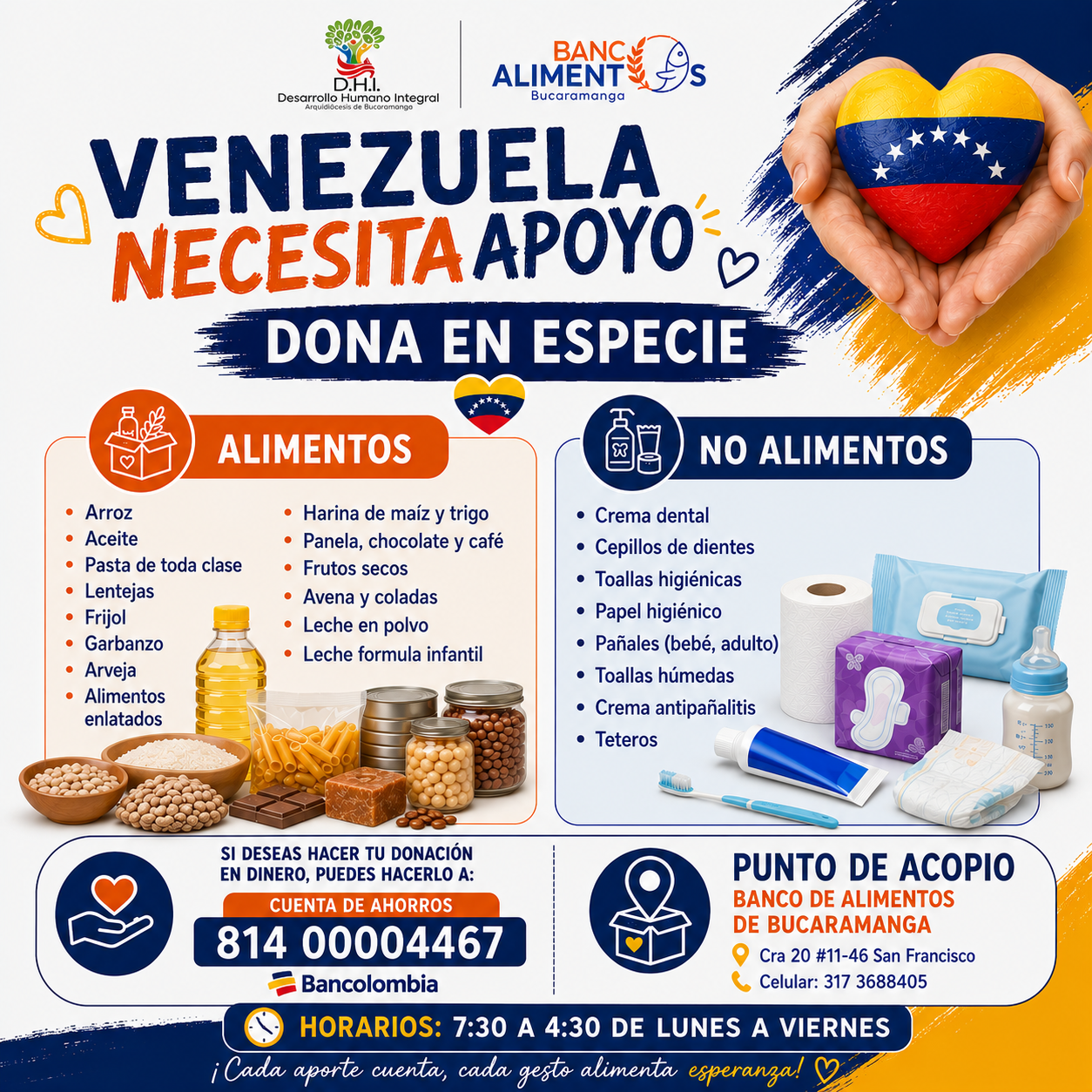 Banco de Alimentos de Bucaramanga y Desarrollo Humano Integral lideran campaña humanitaria para apoyar a Venezuela